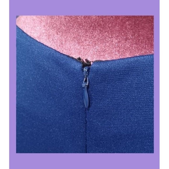 Maggy London Cap Sleeve Womens Size 10 Blue Midi Dress Built-In Black Belt NEW - Picture 7 of 10